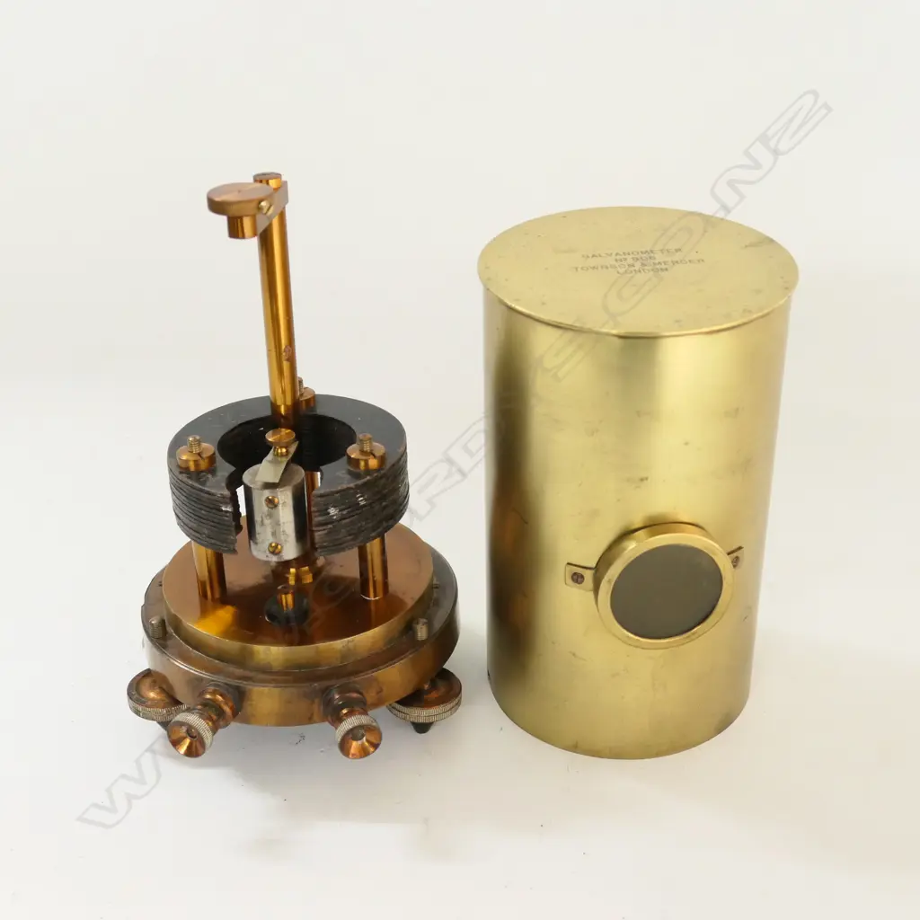 MOVING COIL BRASS GALVANOMETER WITH THREE-SCREW BASE by TOWNSON & MERCER, LONDON (PARTS ABSENT) Image 1++